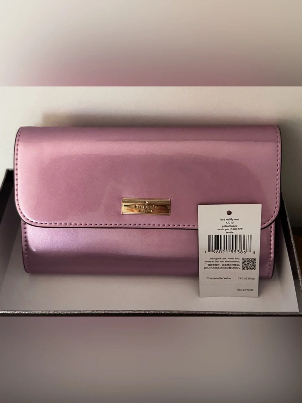 kate spade Metallic Pink Fold-Over Clutch with Gold Plaque